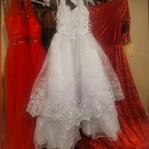 White ruffle flower girl pageant communion 8 10